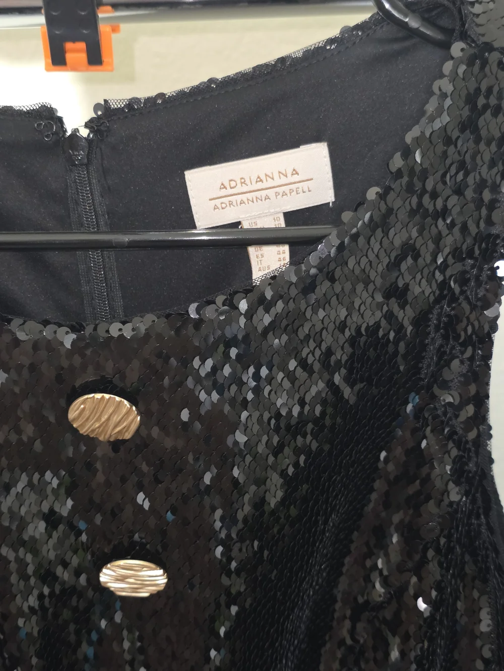 Adrianna Papell Black Sequin Peplum Jumpsuit Gold Buttons CrewNeck CocktailEvent - Picture 12 of 12